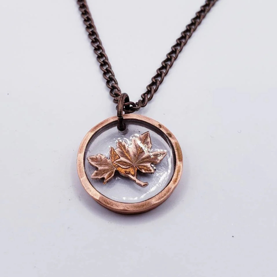 Canadian Penny Coin in Resin Necklace