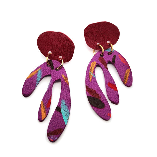 Purple Leather Fork Earrings