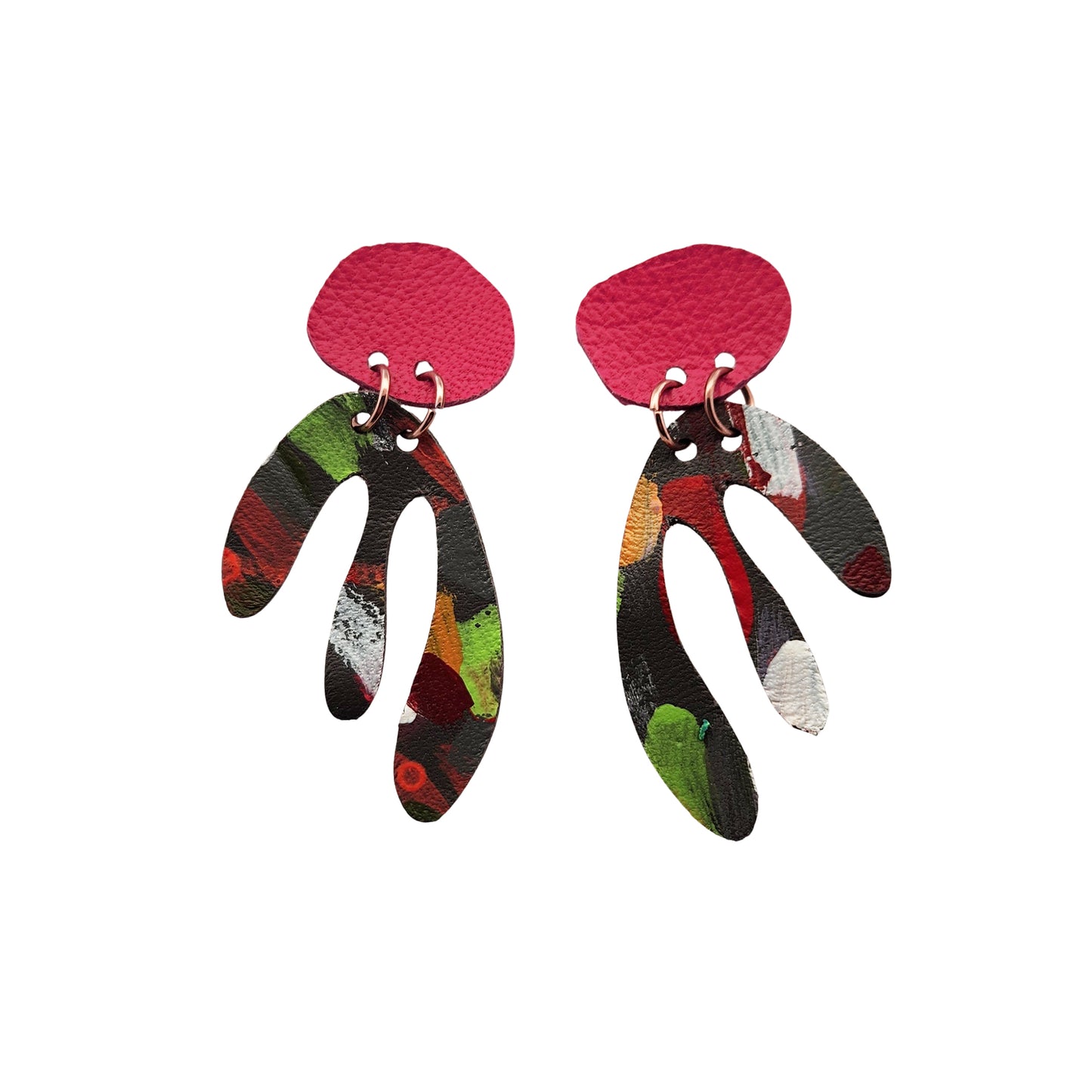 Multicolor Leather Leafy Earrings