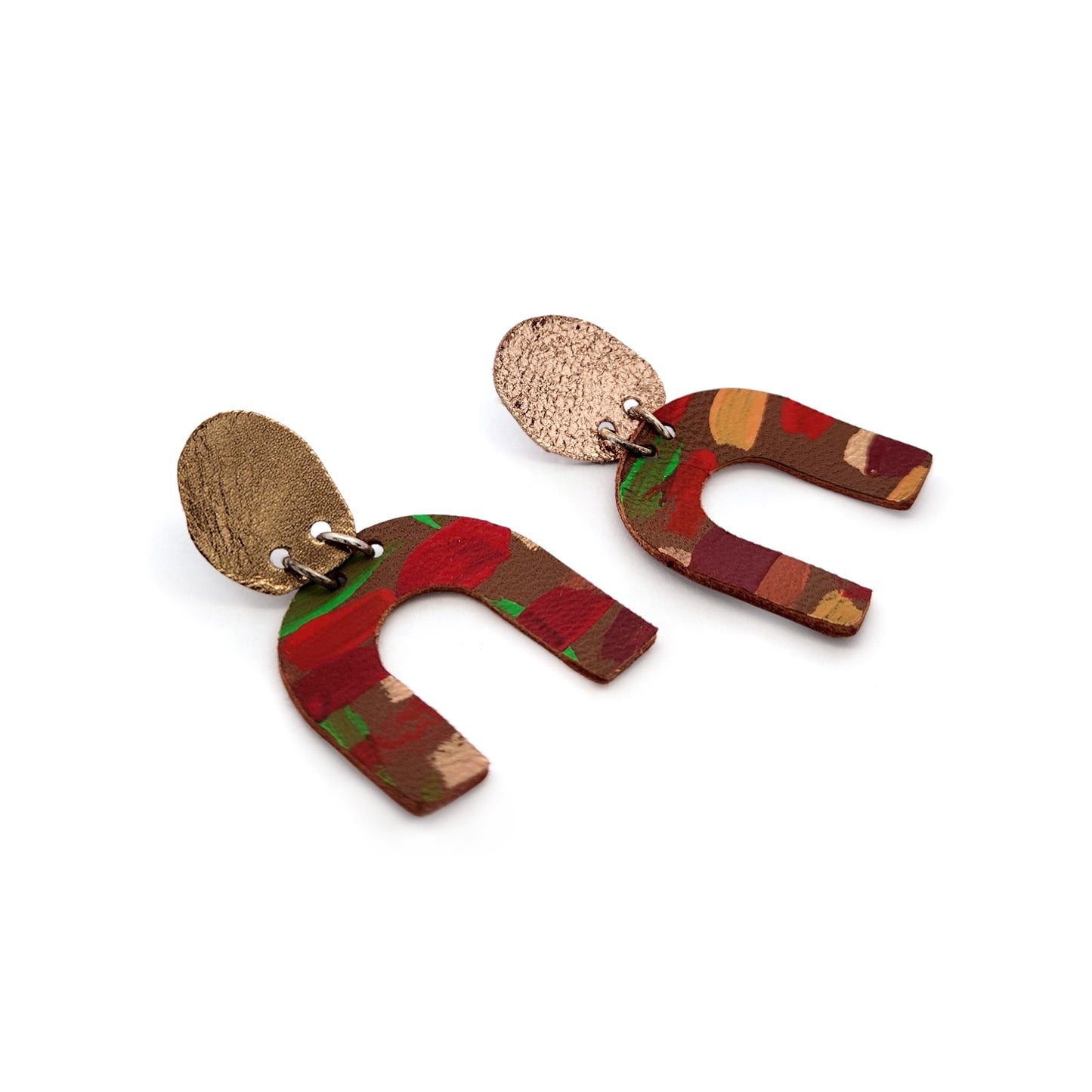 Gold & Brown Horseshoe Leather Earrings