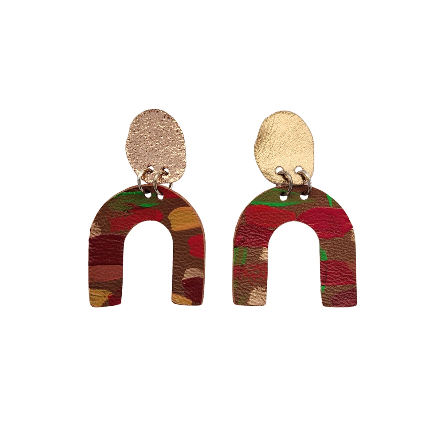 Gold & Brown Horseshoe Leather Earrings