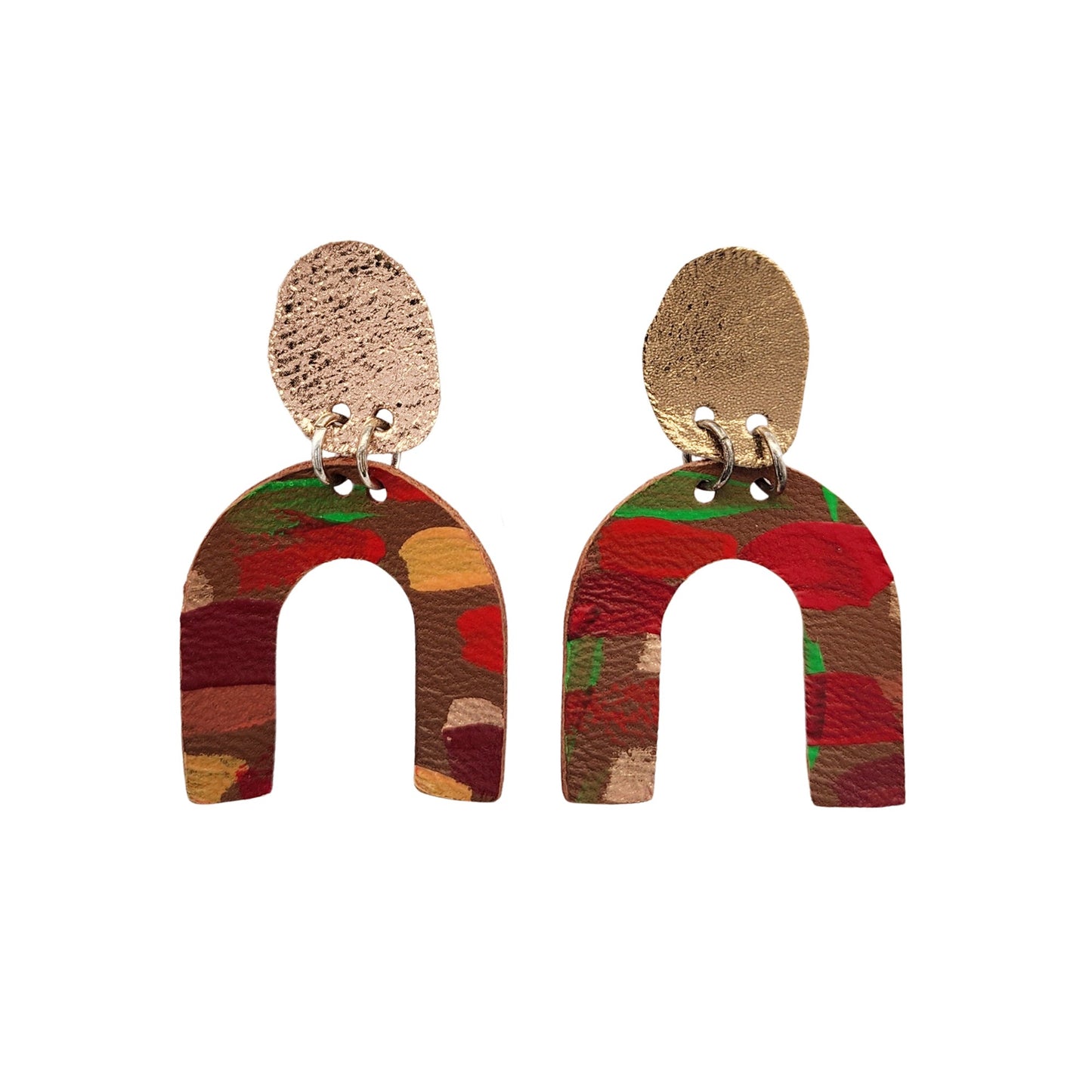 Gold & Brown Horseshoe Leather Earrings