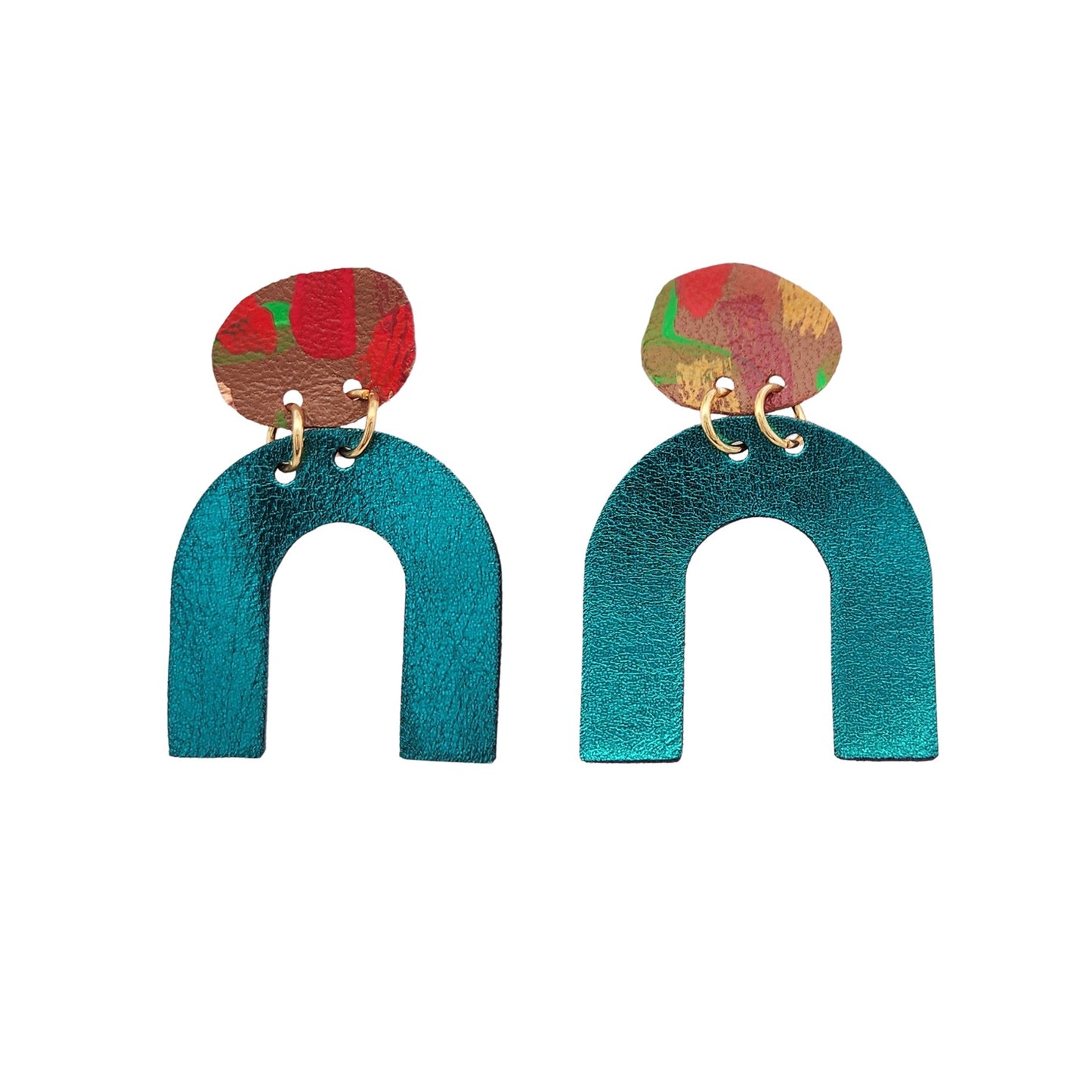 Teal & Brown Horseshoe Leather Earrings