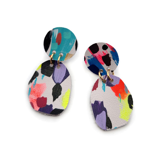 Multicolor Circle Leather Earrings