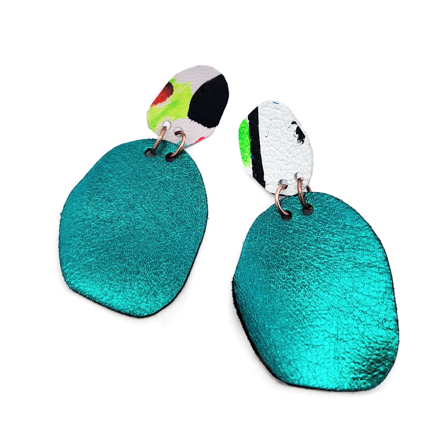 Teal Circle Leather Earrings