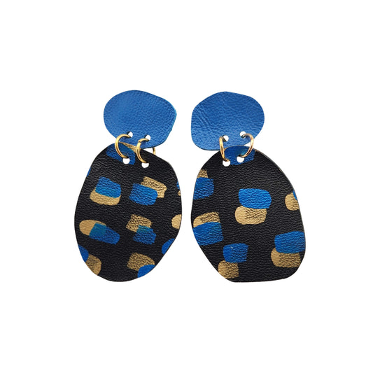 Blue & Black Leather Earrings