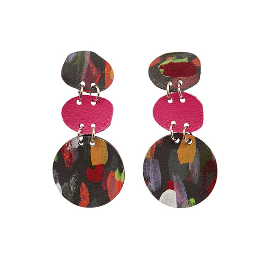 3 Circle-Linked Leather Earrings