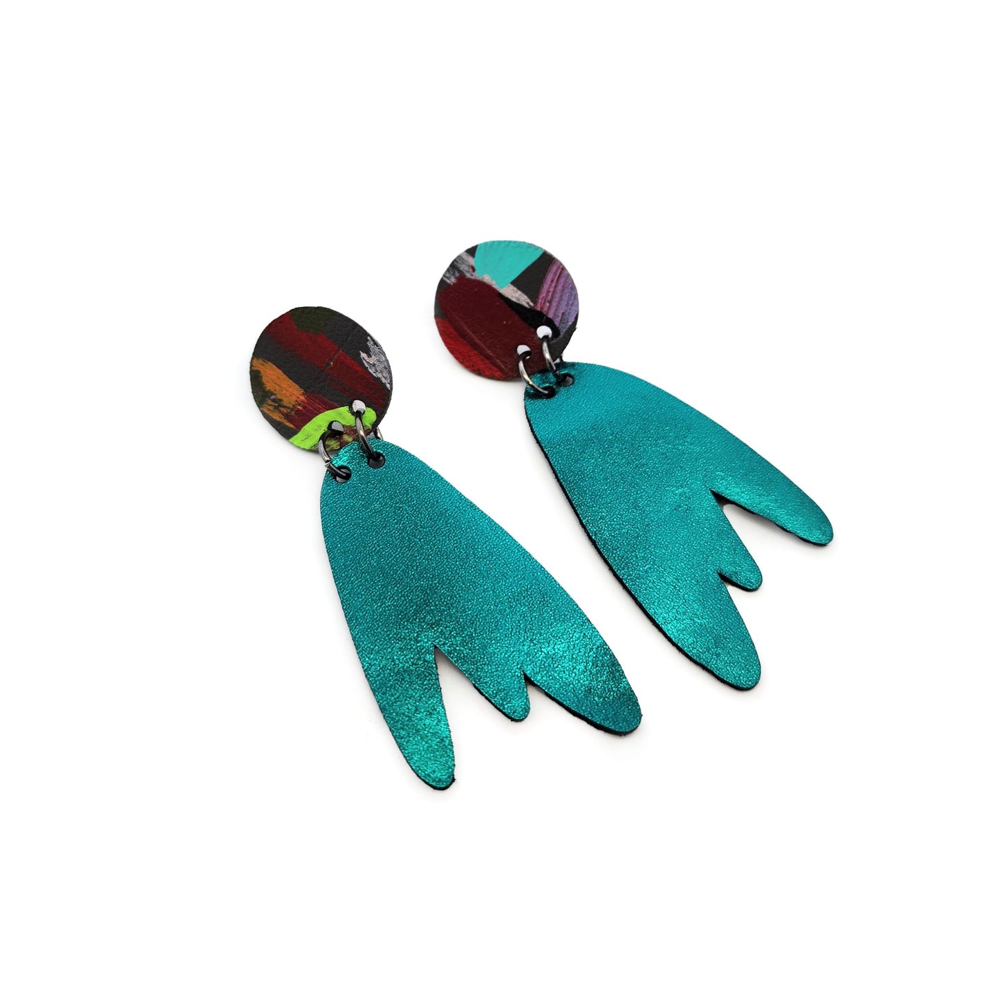 Teal Leather Earrings