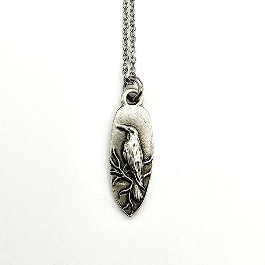 Antique Silver Whispering Raven Pendant