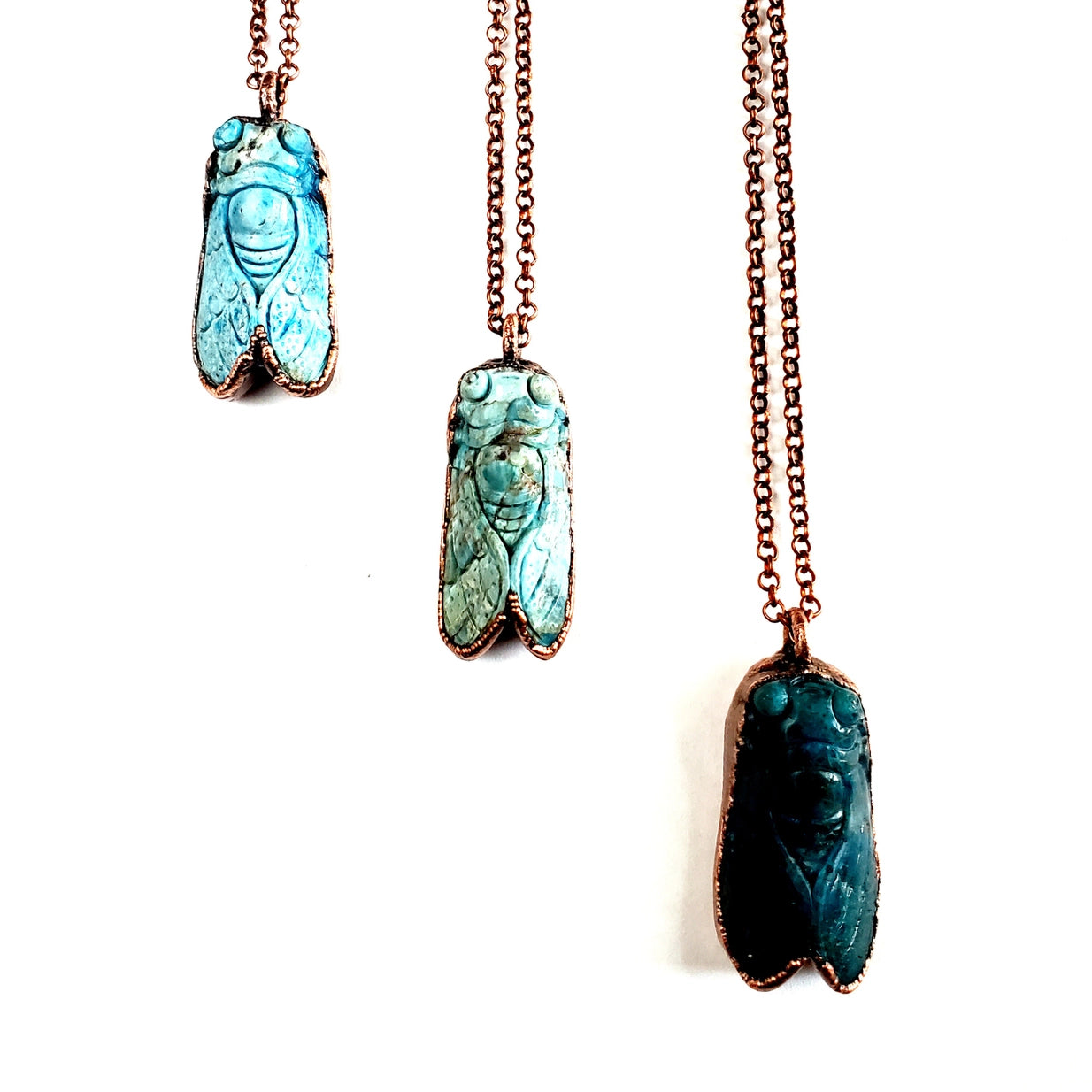 Blue Apatite Carved Cicada Necklace