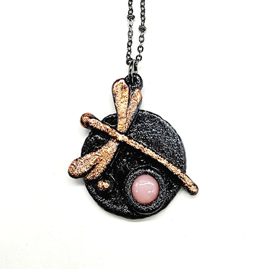 Pink Chalcedony Dragonfly Necklace