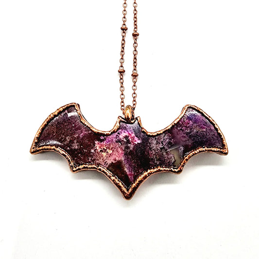 Pink Moss Agate Bat Necklace