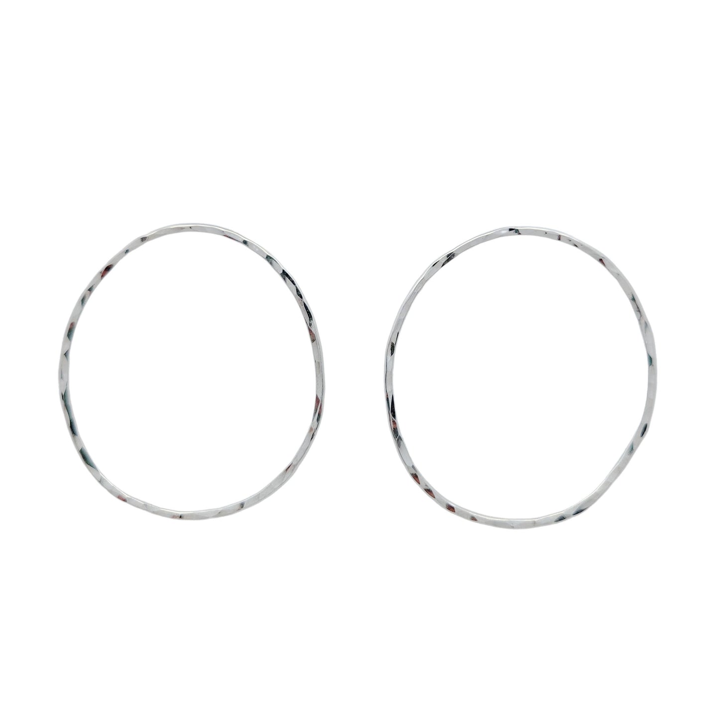 Hammered Open Oval Silver Earrings