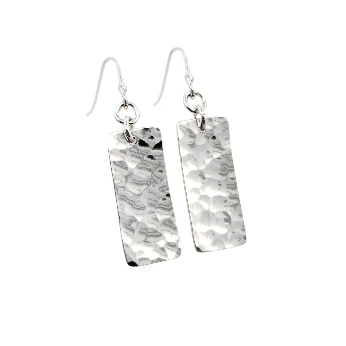 Silver Hammered Rectangle Earrings