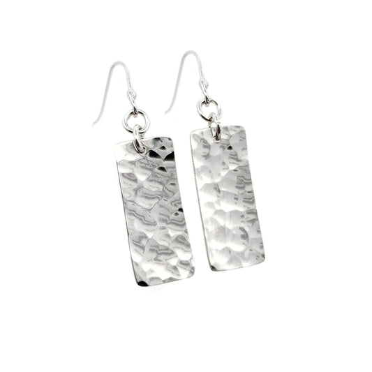 Silver Hammered Rectangle Earrings