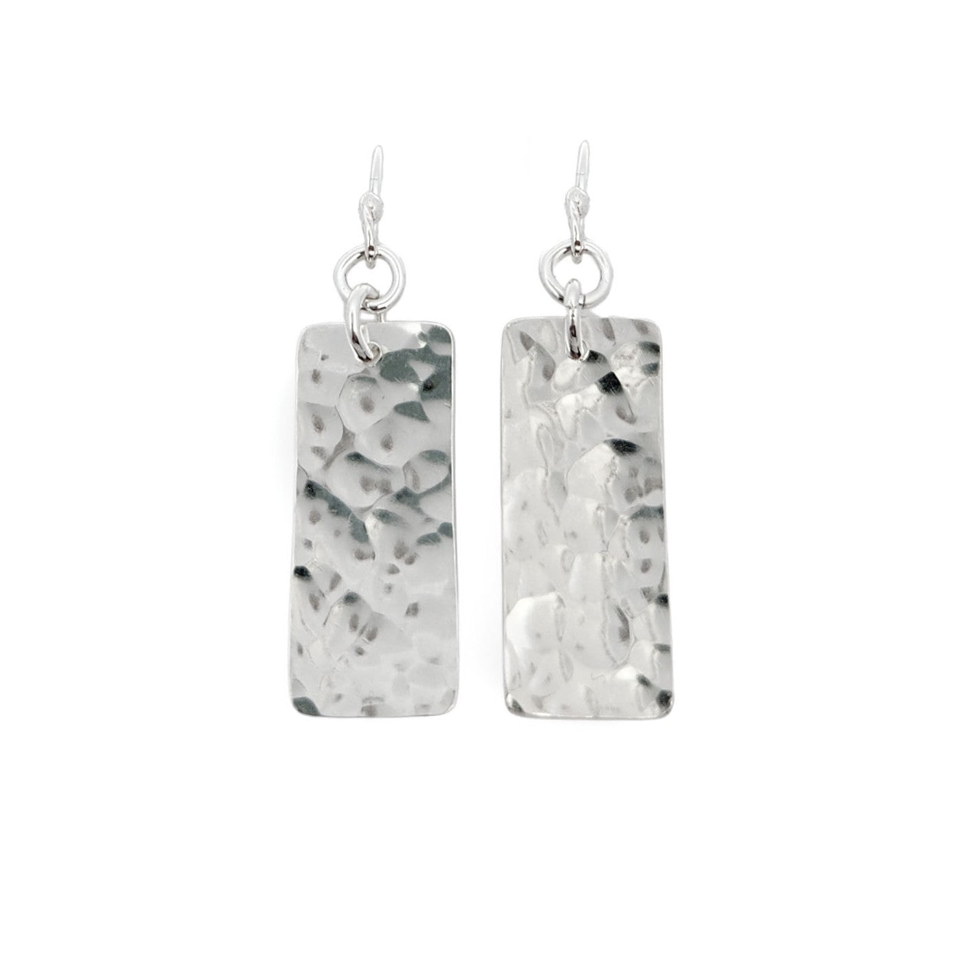 Silver Hammered Rectangle Earrings