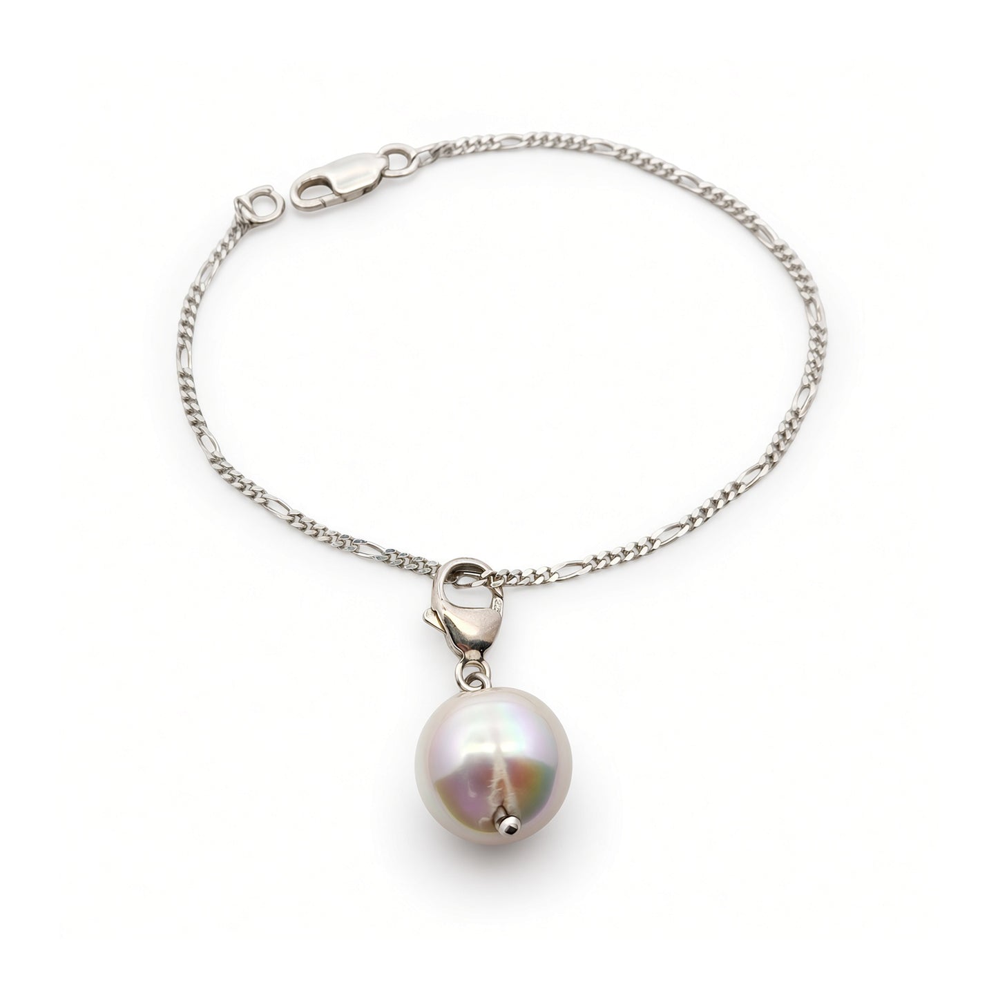 Sterling Silver & White Pearl Chain Bracelet