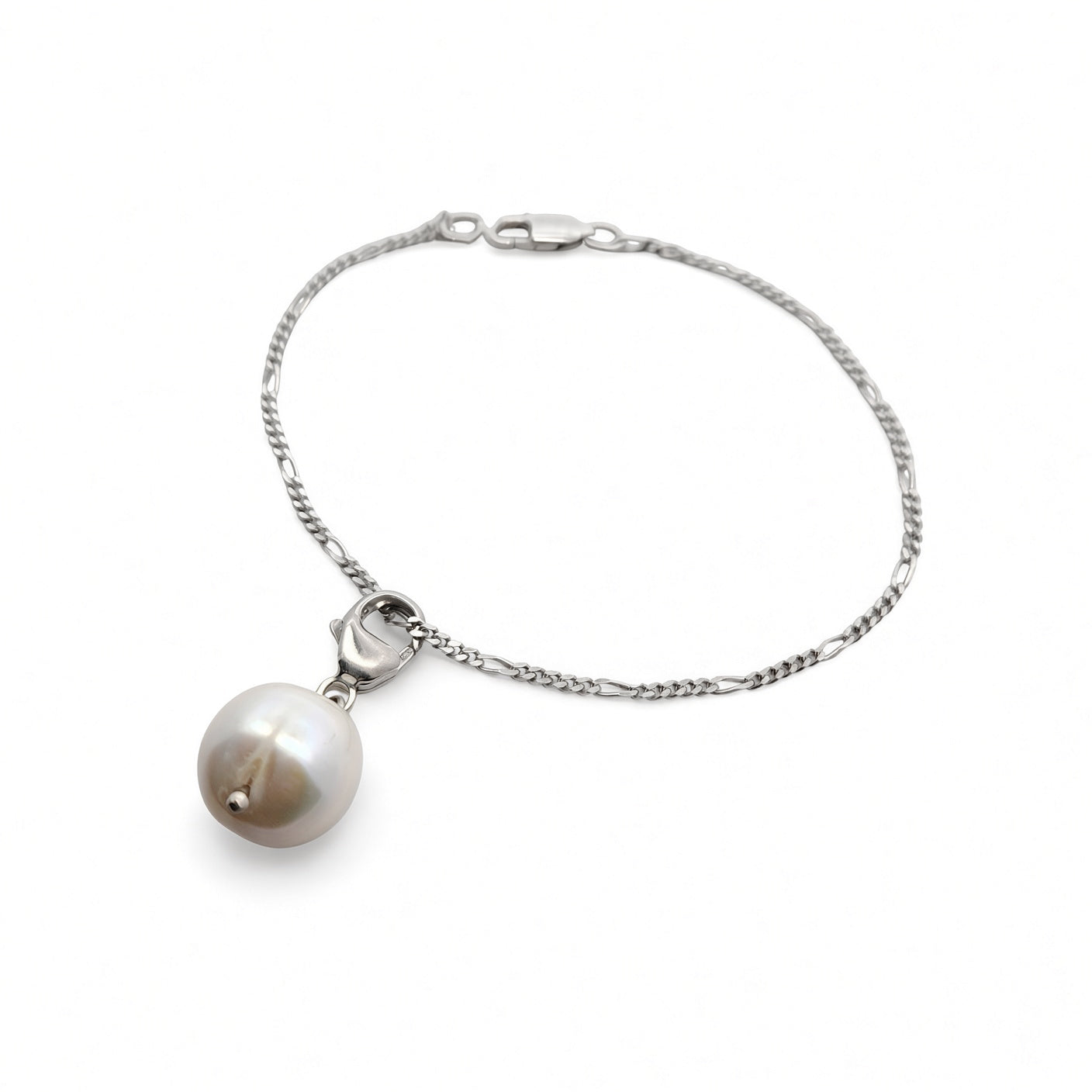 Sterling Silver & White Pearl Chain Bracelet
