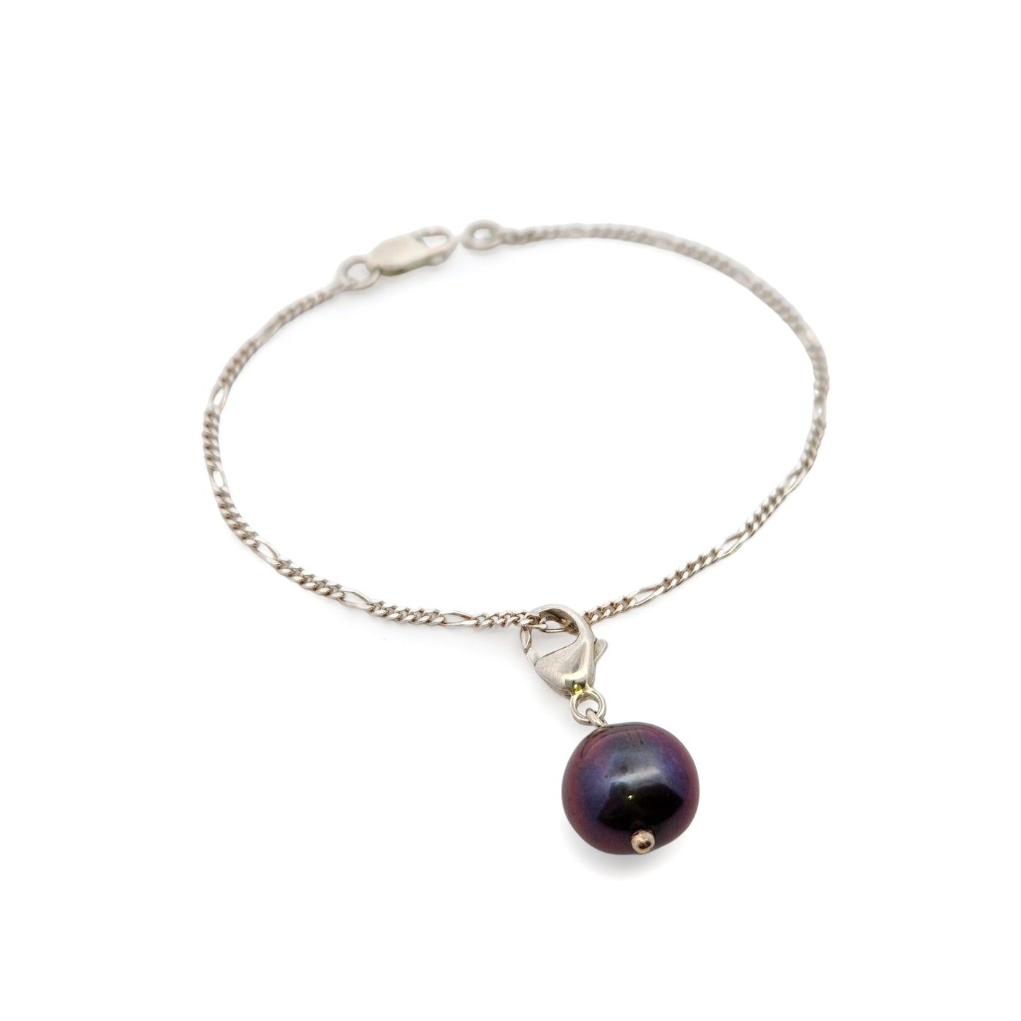 Sterling Silver & Purple Pearl Chain Bracelet