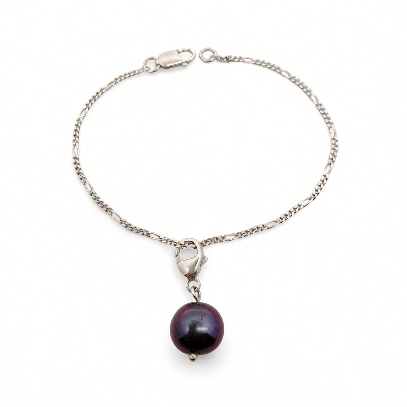 Sterling Silver & Purple Pearl Chain Bracelet