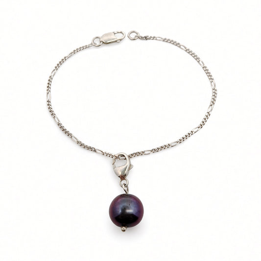 Sterling Silver & Purple Pearl Chain Bracelet
