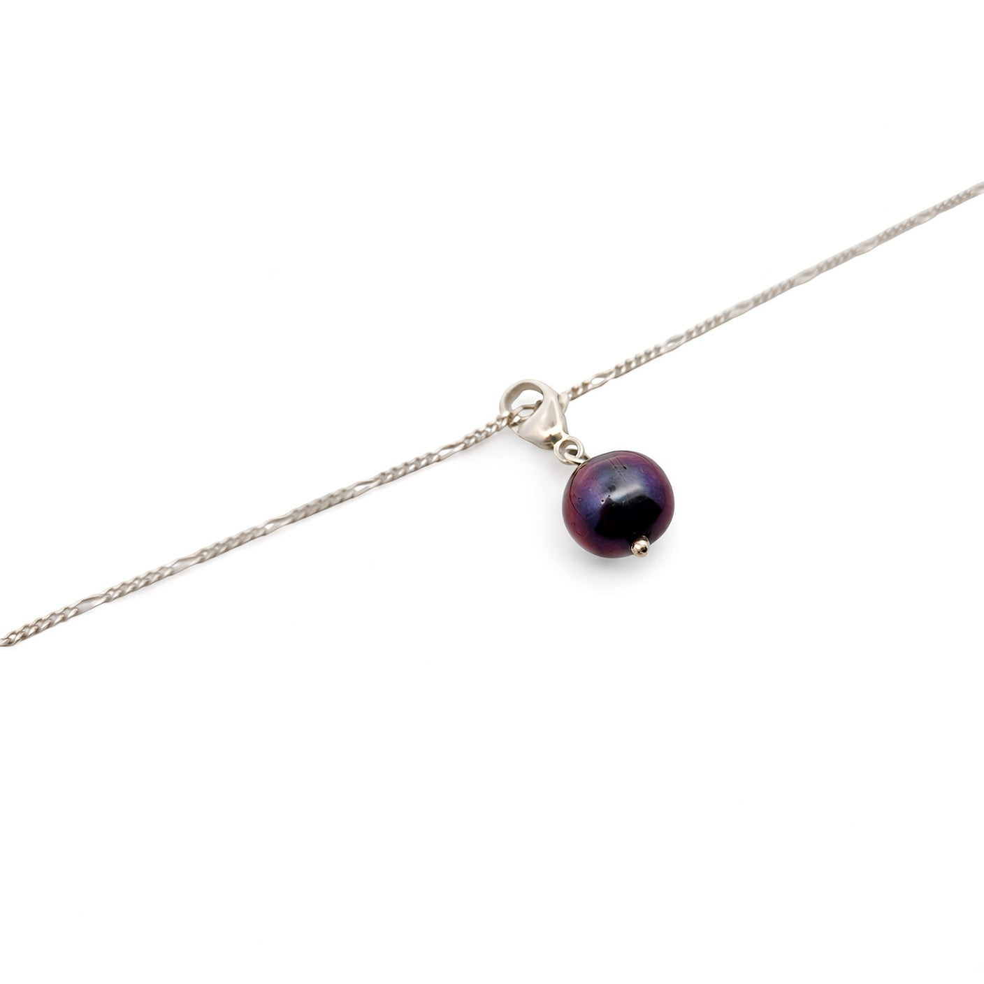 Sterling Silver & Purple Pearl Chain Bracelet