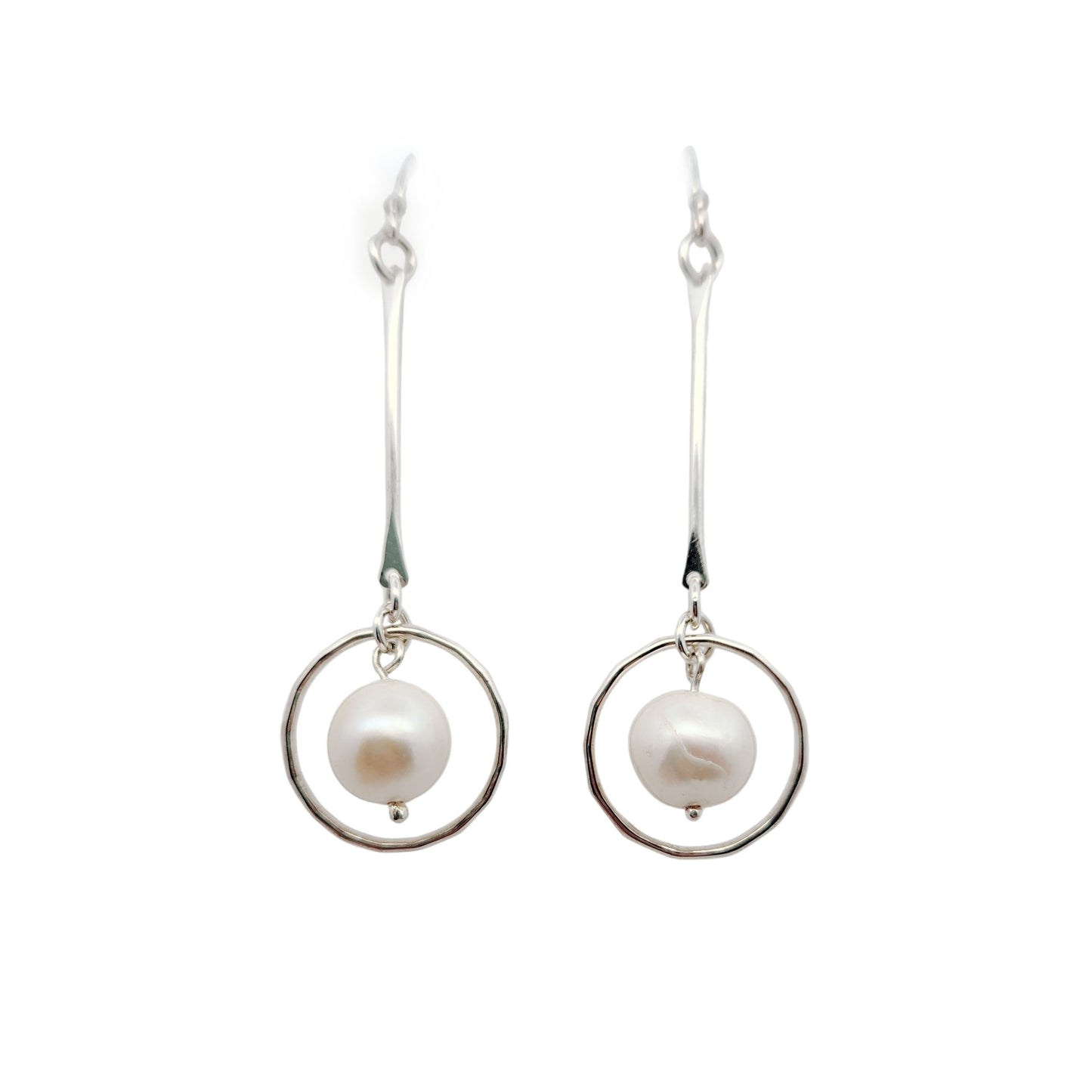 Silver Freshwater Pearl Circle Earrings