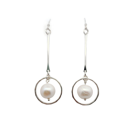 Silver Freshwater Pearl Circle Earrings