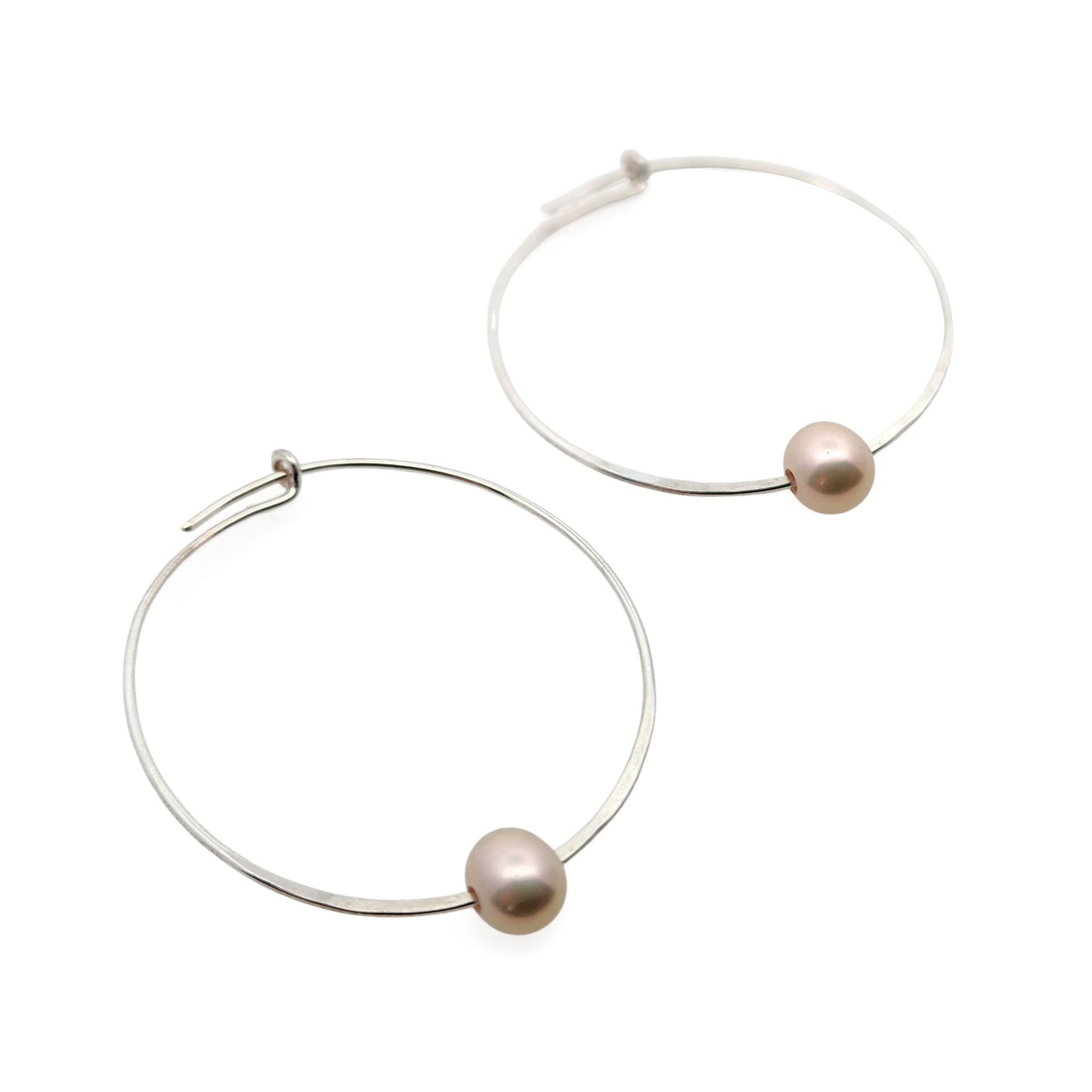 Silver Hoop Earrings with Pink Freshwater Pearls