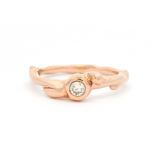 10k Rose Gold Organic Bezel-Set Solitaire with Round Brilliant-Cut Diamond