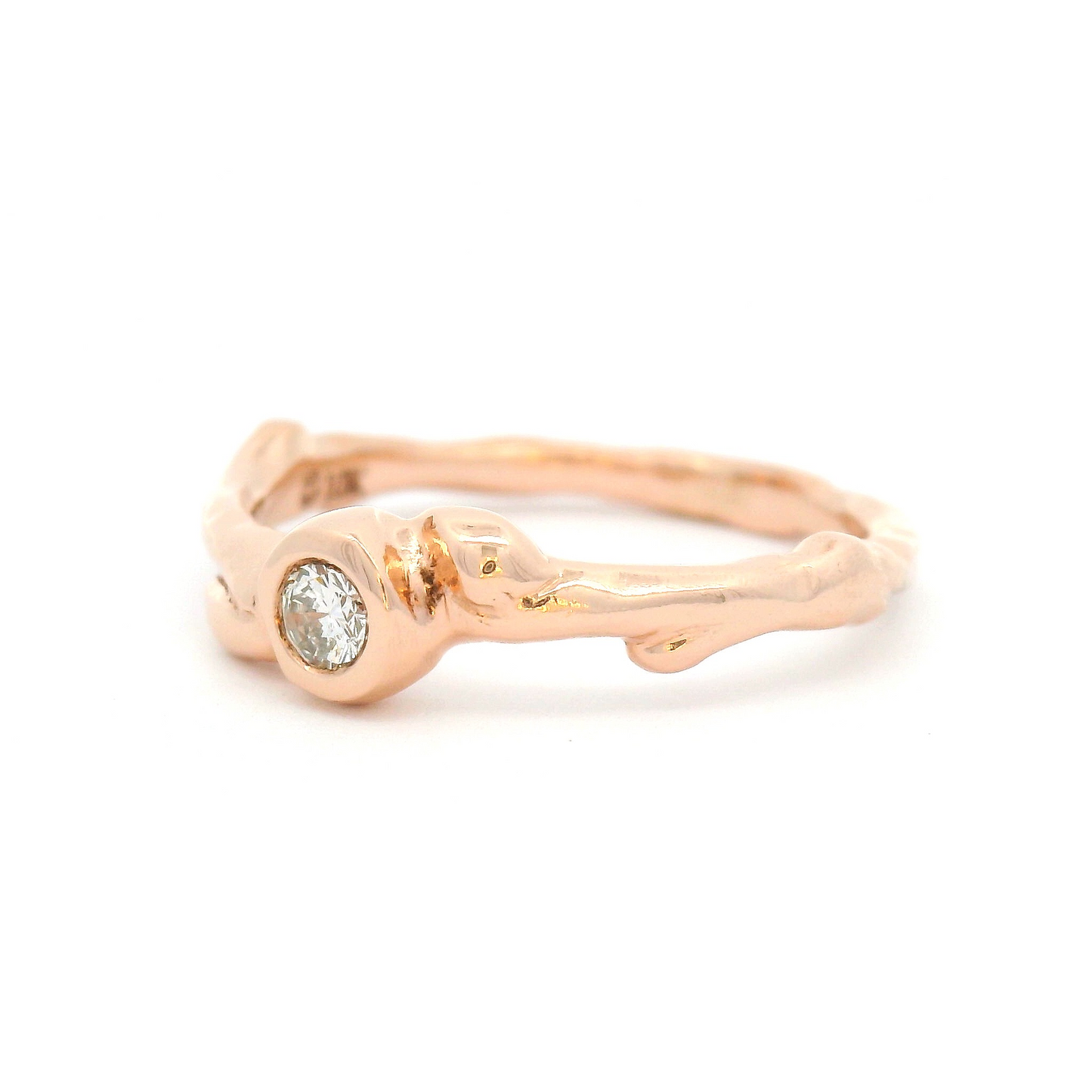 10k Rose Gold Organic Bezel-Set Solitaire with Round Brilliant-Cut Diamond