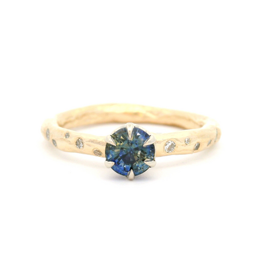 10k Yellow and White Gold Organic Solitaire with 0.73ct Blue Sapphire and Accent Lab-Grown Diamonds