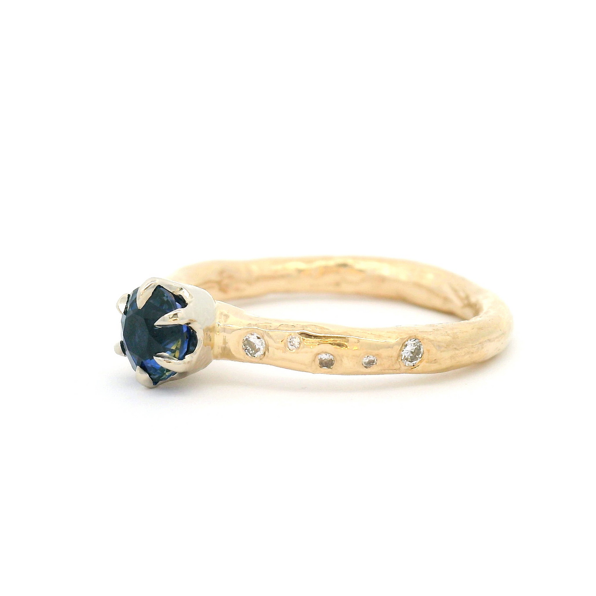 10k Yellow and White Gold Organic Solitaire with 0.73ct Blue Sapphire and Accent Lab-Grown Diamonds