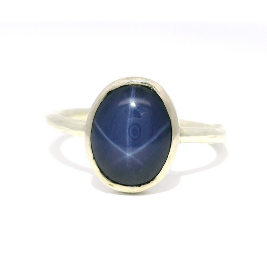 10k White Engagement Ring with 10mm x 8mm Blue Star Sapphire
