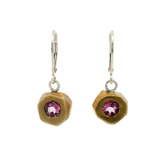 Pink Tourmaline and Bronze Earrings