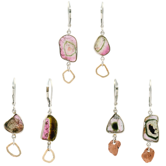 Sterling Silver and Copper Tourmaline Slice Earrings