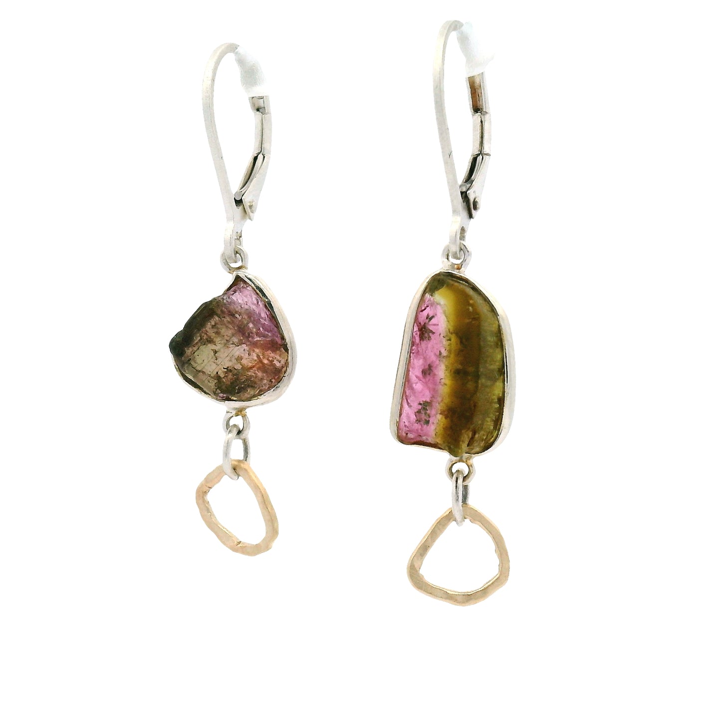 Sterling Silver and Copper Tourmaline Slice Earrings