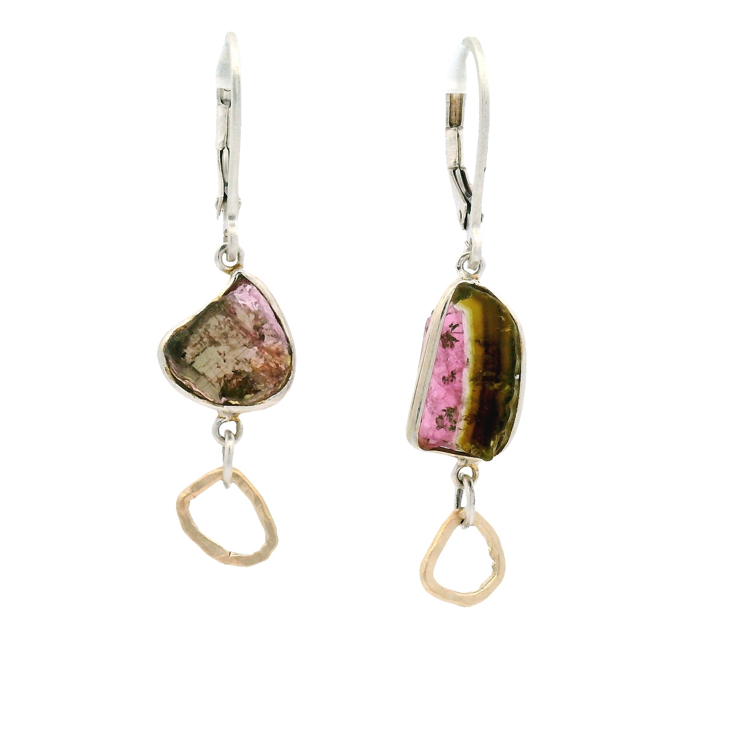 Sterling Silver and Copper Tourmaline Slice Earrings
