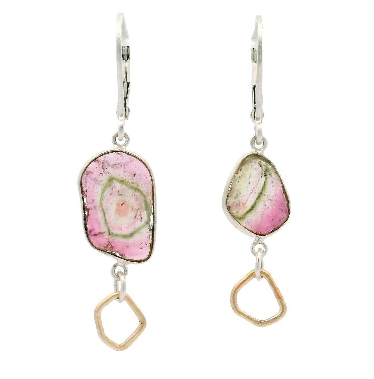 Sterling Silver and Copper Tourmaline Slice Earrings