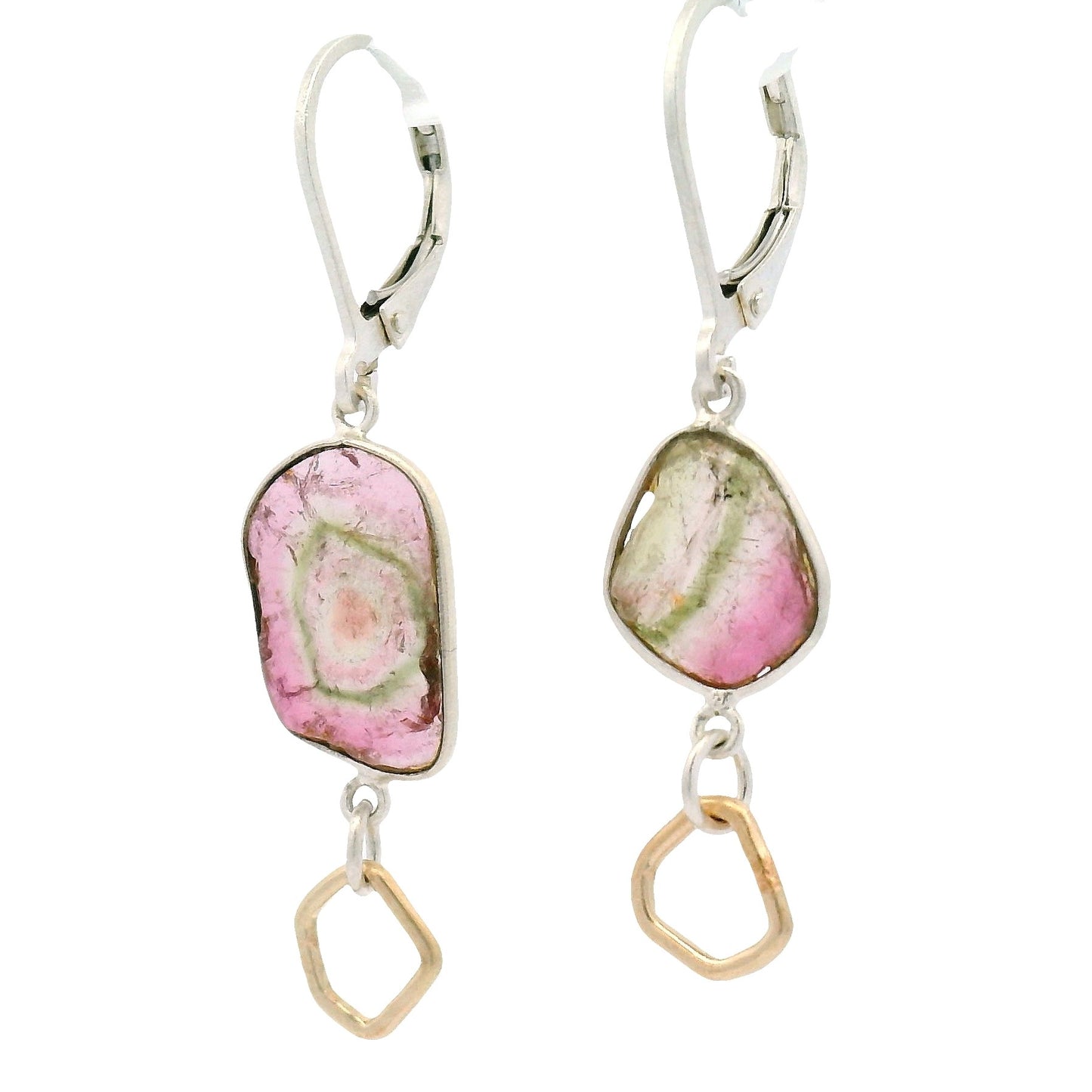 Sterling Silver and Copper Tourmaline Slice Earrings