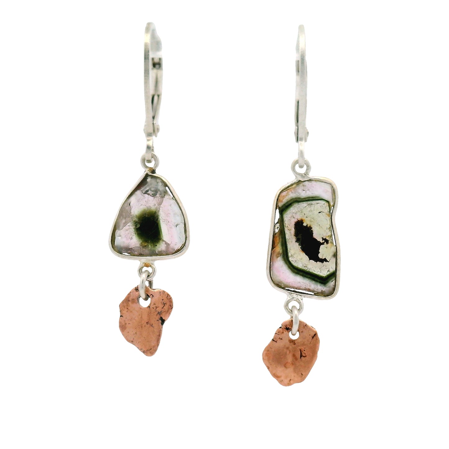 Sterling Silver and Copper Tourmaline Slice Earrings