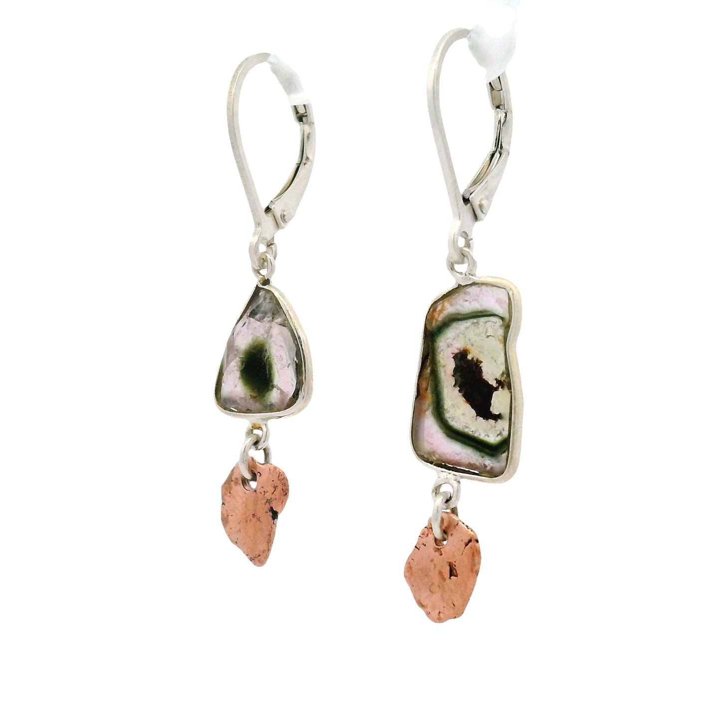 Sterling Silver and Copper Tourmaline Slice Earrings