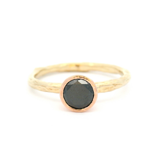 10k Yellow and Rose Gold Organic Bezel-Set Solitaire with 0.62ct Black Diamond