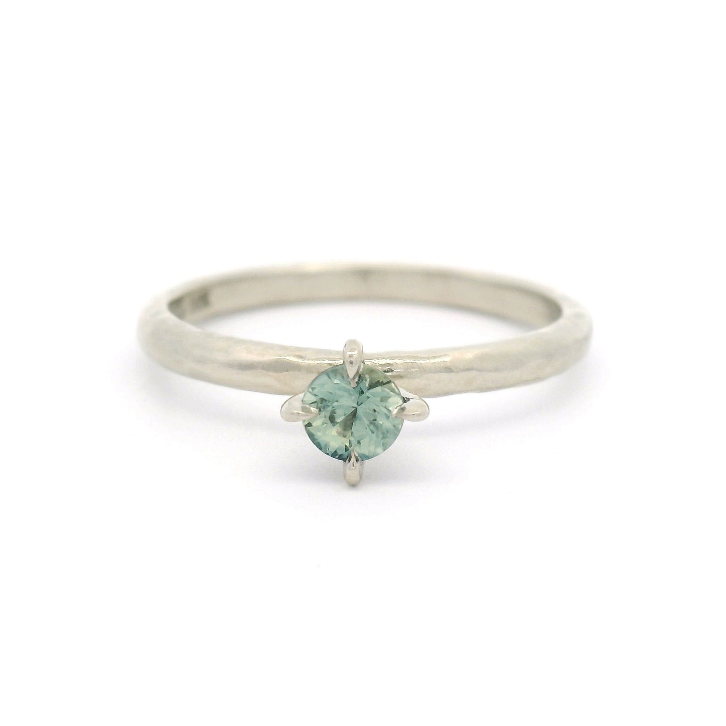 10k White Gold Organic Claw-Set Solitaire with 0.20ct Natural Blue Green Sapphire