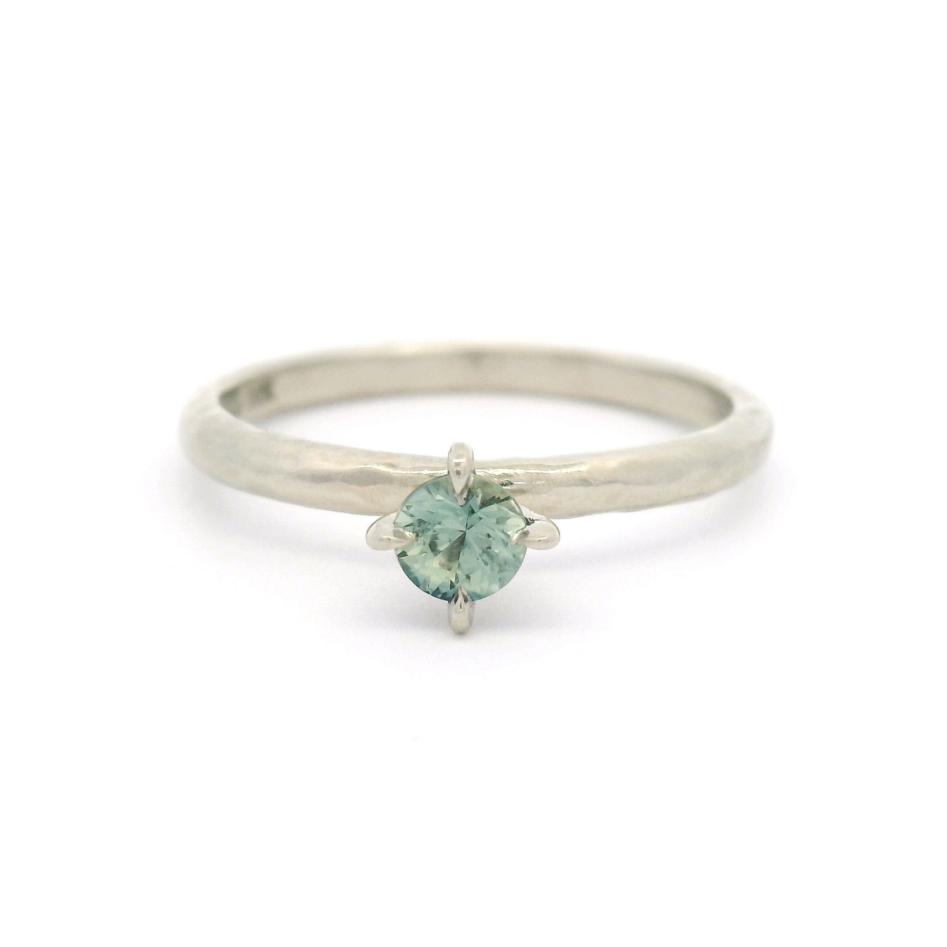 10k White Gold Organic Claw-Set Solitaire with 0.20ct Natural Blue Green Sapphire