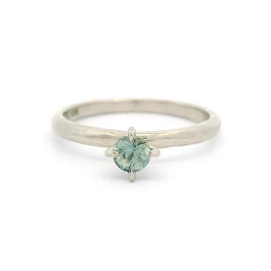 10k White Gold Organic Claw-Set Solitaire with 0.20ct Natural Blue Green Sapphire