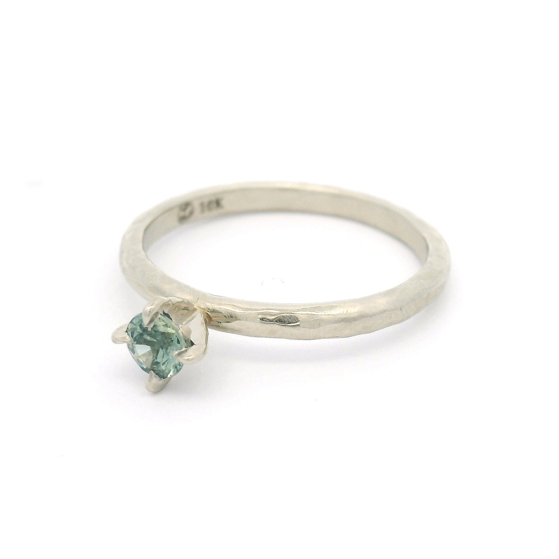 10k White Gold Organic Claw-Set Solitaire with 0.20ct Natural Blue Green Sapphire