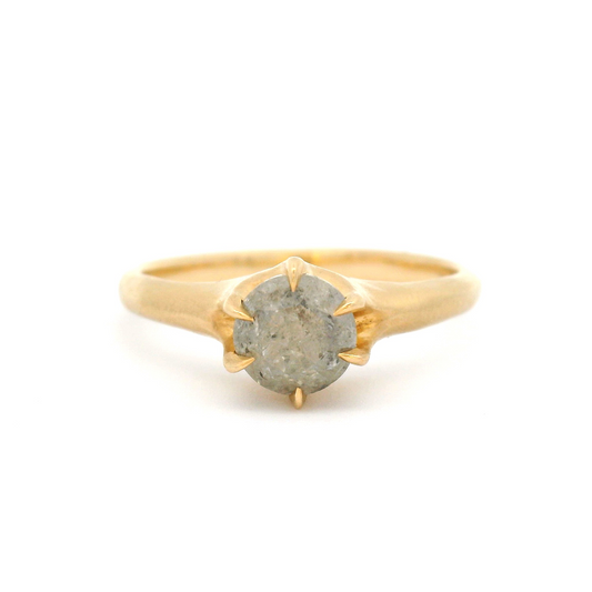 10k Yellow Gold Organic Solitaire with 0.88ct Grey Salt & Pepper Diamond
