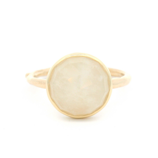 10k Yellow Bezel-Set Ring with a Ivory Rose-Cut Sapphire