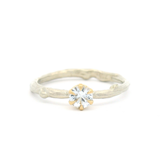 10k White and Yellow Organic Solitaire with 0.25ct White Sapphire
